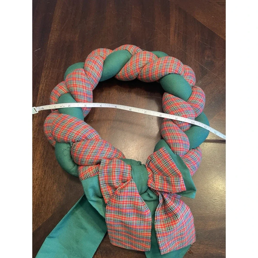 Vintage Christmas Braided Wreath with Bow Plaid Red Green